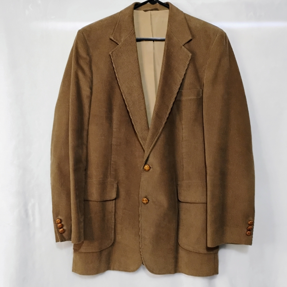 Haggarβ Mens Corduroy Blazer Tan Brown 2 Button Sport Coat Jacket 42L Vintage